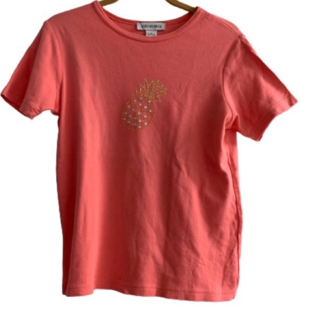CRUISE WEAR & CO. Top Beaded Pineapple Peach Short Sleeve Women’s Size Small